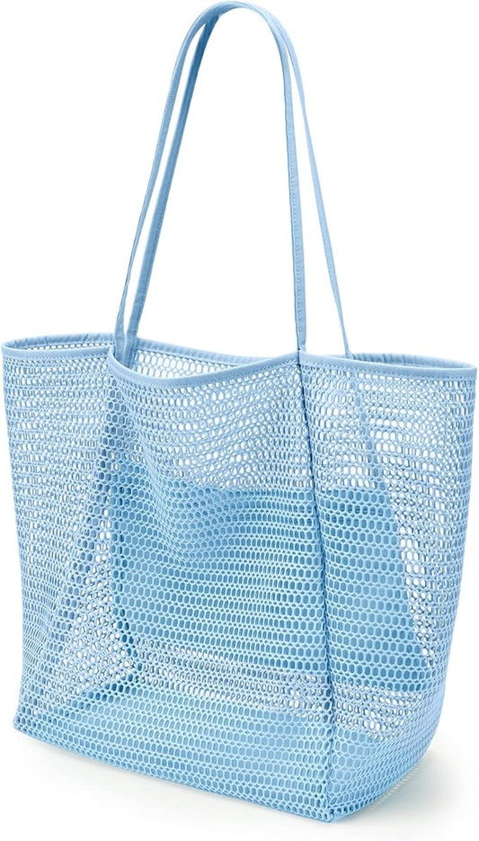KALIDI BeachNylon Mesh Tote Bag, Casual Tote Bag Hobo Women Foldable MAX 23L Shoulder Bag For Beach Picnic Vacation