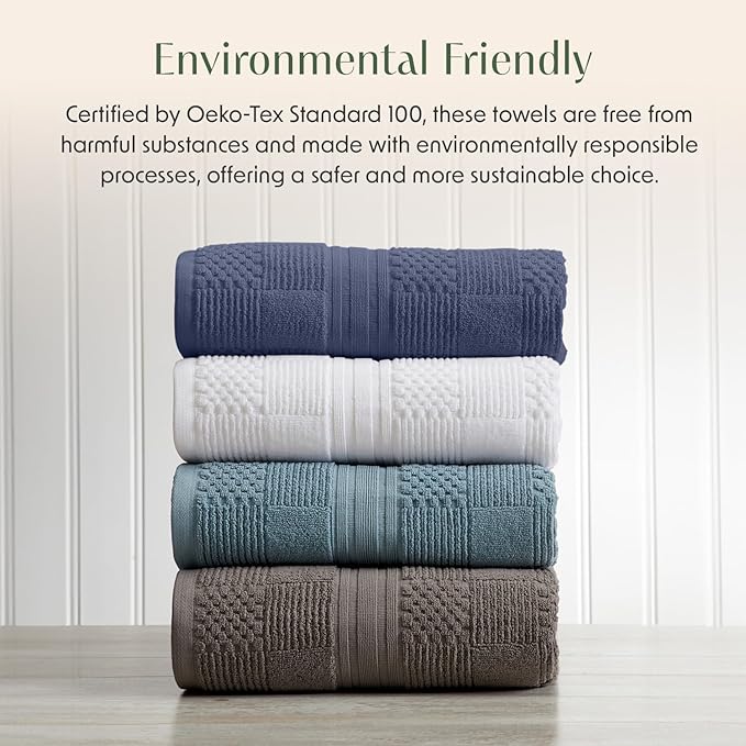 Springtree Home 100% Cotton Bathroom Towel Set | 6 Piece Set - Blue Towels | Geometric Textured Design | Absorbent & Quick-Dry | Oeko-TEX® Standard 100 Cotton | Myla Collection - Indigo