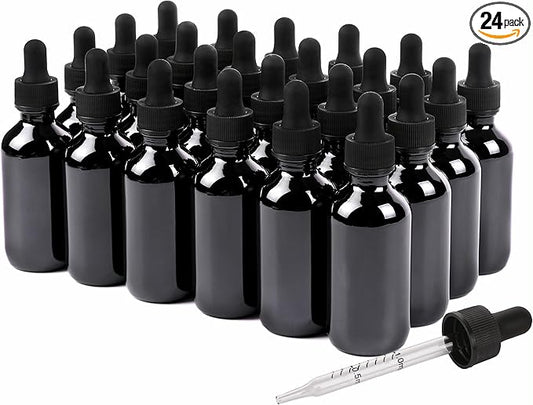 2oz Glass Dropper Bottle,Preety Texture Tincture Bottles with Precise Scales Eye Droppe,for All Kinds Of Mixed Liquids,Leak-Proof Design for Easy Travel (Black-24Pack)