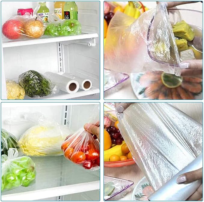 LabelMore Plastic Produce Bags on a Roll, Clear, Food Storage Bags for Bread, Vegetable, Fruits and Meat, 350 Bags/Roll (12''X16''/10 Rolls)