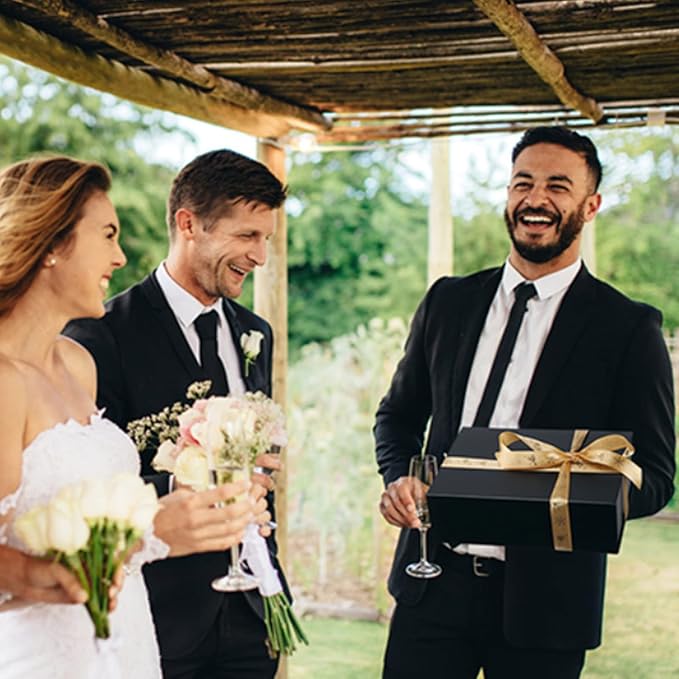 4 Pack 11x8x3.5 Inches Gift Boxes with Magnetic Closure Lids, Black Magnetic Box for Wedding, Groomsmen Bridesmaid Proposal, Birthdays, Mother's Day