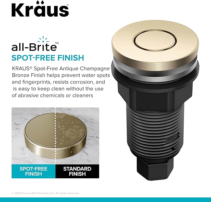 KRAUS Flat-Top Garbage Disposal Air Switch Button in Spot-Free Antique Champagne Bronze, KWDB-20SFACB