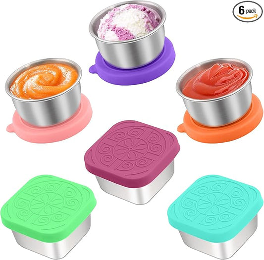 6 PCS Salad Dressing Container to Go,Handy Leakproof Stainless Steel Meal Prep Containers Reusable,Sauce Containers for Lunch Box, Picnics, Travel, Office and Kitchen Storage-1.6oz+2.7oz