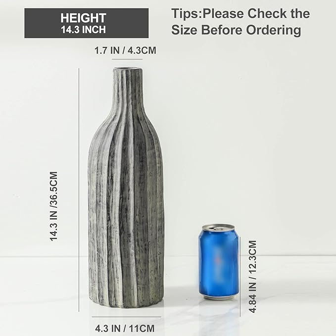 Natural Branch Design Ceramic Vase:Decorative Flower Vase for Modern Home Decor,Handmade Pottery Vase for Home Decor,Living Room,Kitchen,Office,Bedroom,CenterpieceTable Decorations-15 inch Grey Color