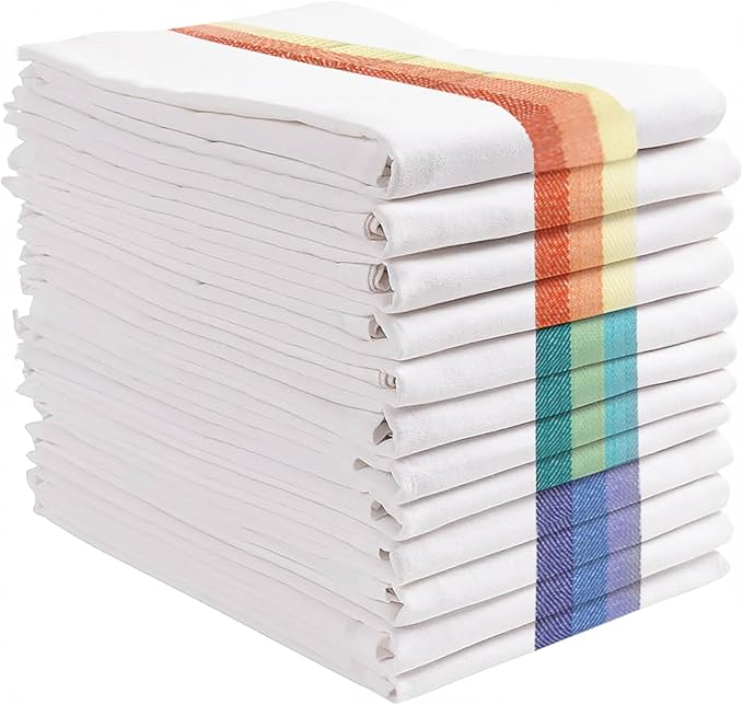 GREEN LIFESTYLE Kitchen Dish Towels Set of 12-Tea Towels 100% Cotton. Large Dish Cloths 28"x20" Soft and Absorbent Great for Home or Restaurant