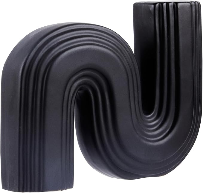 Restaurantware-Table Art Flower Vase, 1 Minimalist Vase - S-Shaped Style, for Fresh Or Artificial Flowers, Black Ceramic Piece for Home Decor, Kitchen, Home, Living Room, Office, and More