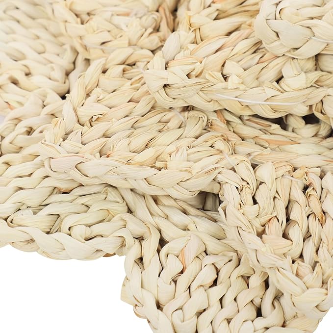 12pcs Corn Husk Placemats Placemats, Boho Wovean Rattan Table Mats, Farmhouse Wicker Spring P lacemats for Restaurant Dining Table Dessert Shops Coffee Shops 11.81in Polygonal Star