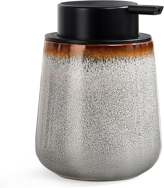 INGOFIN Ceramic Lotion Dispenser - 12 oz Refillable Hand Soap Dispenser Bathroom, Modern Liquid Dispenser with Pump, Dish Soap Dispenser for Kitchen, Kiln-Glazed