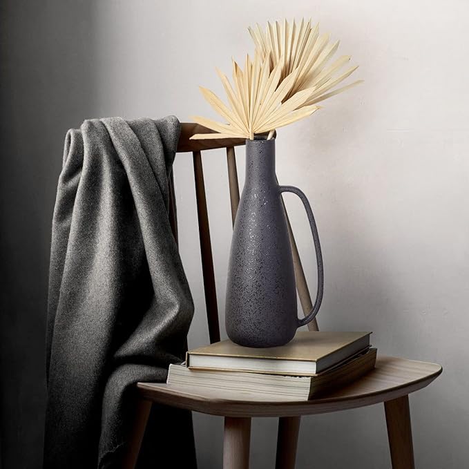 BlossoME Black Vases Home Decor, 13 Inch Tall with Handle, Matte Rustic Pottery Table Vessel, Large Jug Centerpiece, Living Room Modern Decor