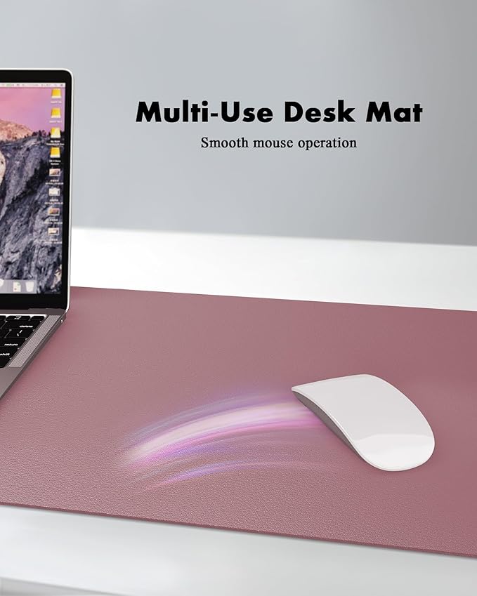 YSAGi Double-Sided Desk Mat, Eco Cork & Leather Desk Protector, Large Mouse Pad & Writing Pad for Office & Home (35.4"x17", Cork + Dark Pink)