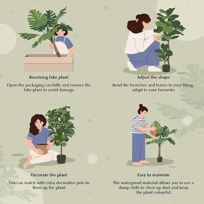 VECELO Artificial Fiddle Leaf Fig Tree 4FT(51in), Tall Fake Floor Plants with Realistic Leaves and Branches in Plastic Pot for Indoor Outdoor Living Room Home Decor