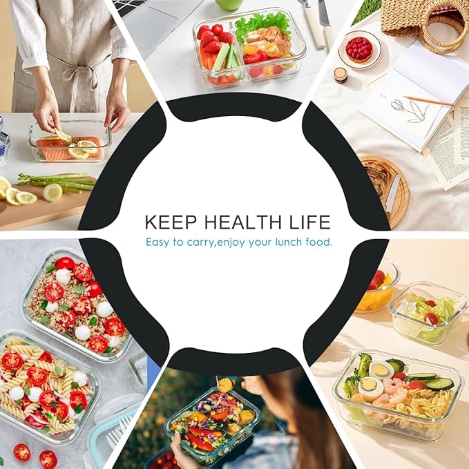 42pcs Glass Food Storage Containers with Snap Locking Lids Set, Glass Meal Prep Containers (21 Container & 21 Lids),Leak Proof Lunch Containers BPA-Free,Black