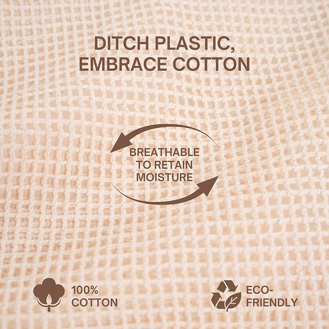 Premium Organic Reusable Mesh Produce Bags, Pack of 6(2L+2M+2S) Washable Mesh bags for Vegetables, Durable, Double Stitched Produce Bags, Machine Washable - Beige