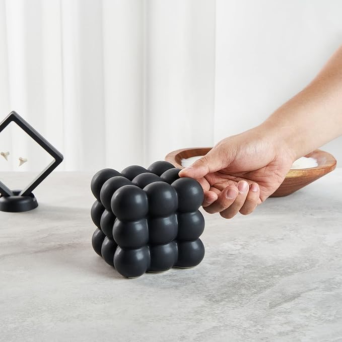 Restaurantware-Table Art Flower Vase, 1 Bubble Vase - Minimalist Style, for Fresh Or Artificial Flowers, Black Ceramic Piece for Home Decor, Kitchen, Home, Living Room, Office, and More