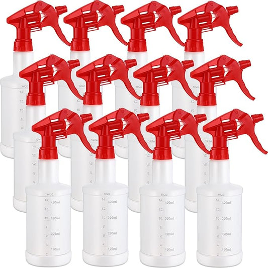 Eccliy 12 Pcs 16 Oz Plastic Spray Bottle, Adjustable Empty Reusable Sprayer for Cleaning, Planting, Water, Bathroom and Kitchen, BBQ, Commercial and Residential(Red,Measurement)