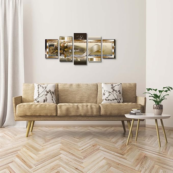 LUDUHU Yellow Orchid Flowers Canvas Print - Abstract Wall Art Painting Decor for Home Decoration Artwork Picture Bedroom Yellow Lily Floral (D,Oversize 40x20inch)