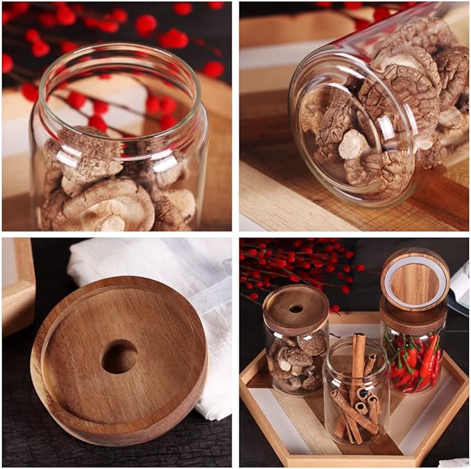 SAIOOL Glass Jars, Food Storage Containers with Airtight Acacia Lids, 20FL OZ(600ml) Glass Canisters Set-3, Clear Containers Suit for Storing Tea, Coffee, Flour, Candy, Cookie, Rice, Sugar, Pasta