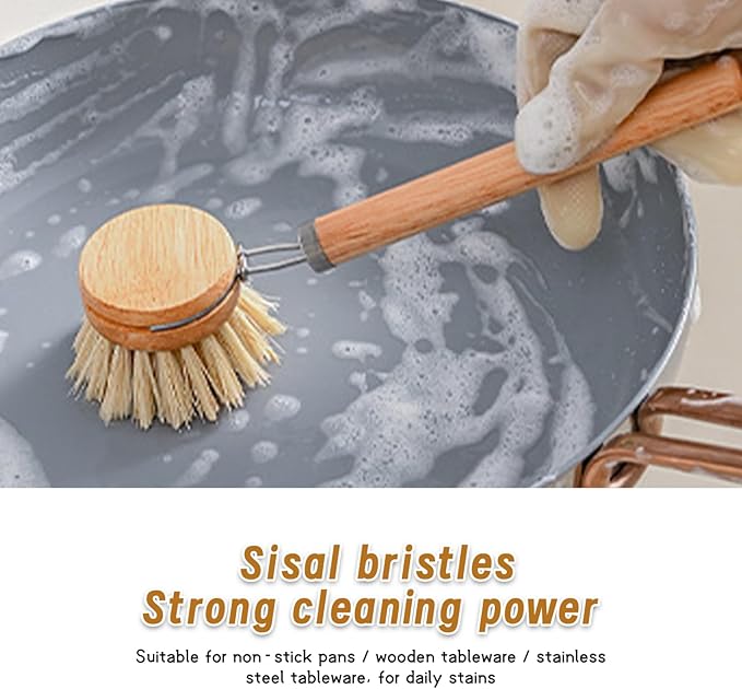 Wooden Dish Brush 4Pcs Natural Bamboo Dish Brush with Sisal Fibers Eco-Friendly Scrubber for Kitchen CleaningHome Decor