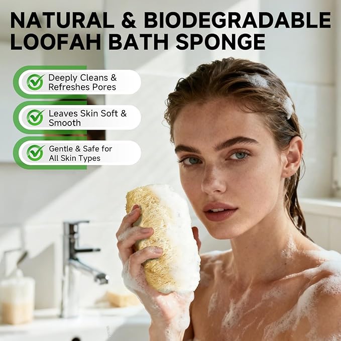Natural & Biodegradable Loofah Bath Sponge - Deep Exfoliation for Soft Skin, Eco-Friendly Body Scrubber,Shower Loofah Exfoliator & Multipurpose Cleaner (Pack of 3)