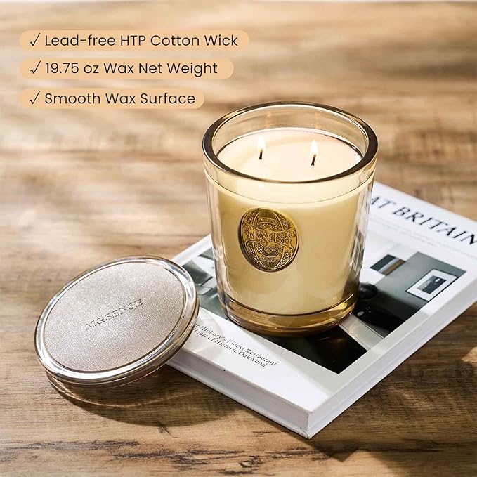 M&SENSE Large Two-Wick Soy Candle | Banana Leaf & Gold | 19.8 oz, 120H Burn Time | Luxury Scented Candle for Relaxation, Gifting, Home Décor | Ideal for Bedroom, Office, Party Ambiance