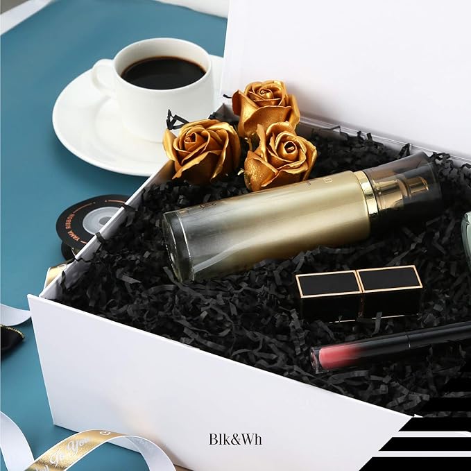 BLK&WH 6 Gift Boxes 13.5x9x4.1 Inches, Large Gift Boxes with Lids, White Gift Boxes, Bridesmaid Proposal Boxes, Collapsible Gift Boxes with Magnetic Lids (Matte White)