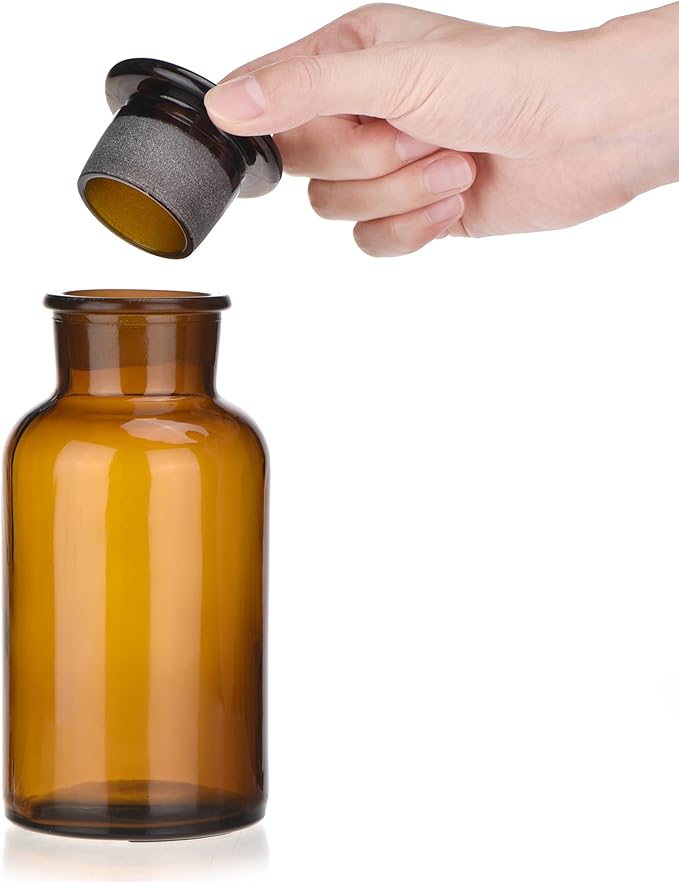 Lab Glass Reagent Bottle,Wide Mouth Glass Storage Bottle with Ground Stopper,Decorative Bottles/Vase (Amber, 6 * 500ML)