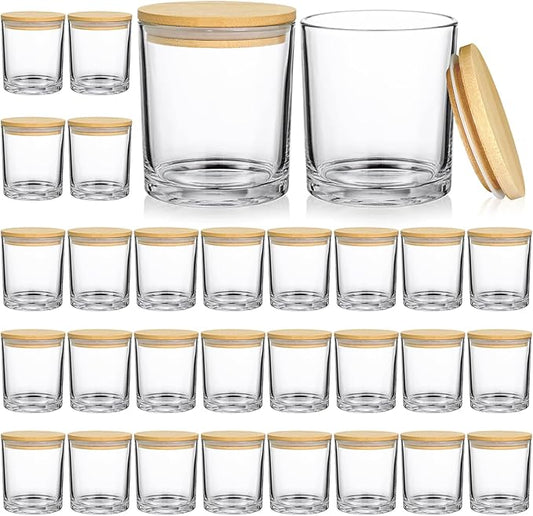 30 Pack Glass Candle Jars-10oz Clear Empty Candle Jars with Bamboo Lids, Bulk Candle Jars for Making Candles Containers - Dishwasher Safe