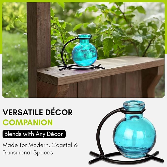 Couronne Company M501-200-09 Casablanca Recycled Glass Vase & Metal Stand, 4", Aqua, 1 Piece