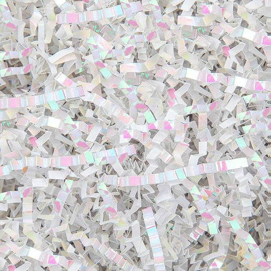 8.5oz Crinkle Paper Filler, Gift Baskets Gift Boxes Crafts Shredded Cut Paper Packaging Decorative Stuffing & Cushioning Confetti for Easter Birthday Wedding Party Favor Diamond White