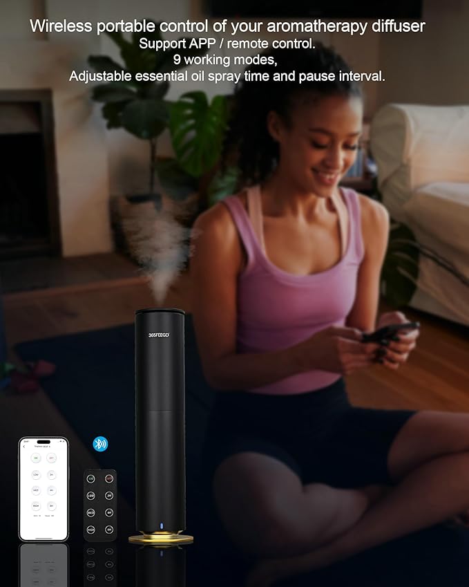 Home Essential Oil Diffuser - Waterless Aromatherapy Diffuser with 120ml Large Capacity, Covers 1200 Sq.Ft, Remote & App Control (Frosted Black)