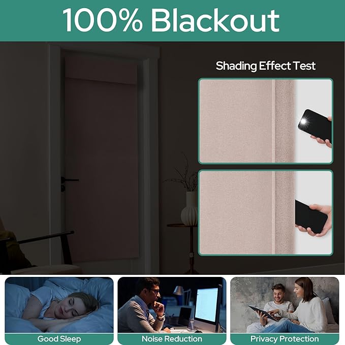 HOMEIDEAS 100% Blush Pink Linen Blackout French Door Curtains, Privacy Door Window Curtains, 26 X 72 Inch Room Darkening Blinds, Thermal Insulated Shades for Bedroom, 1 Panel