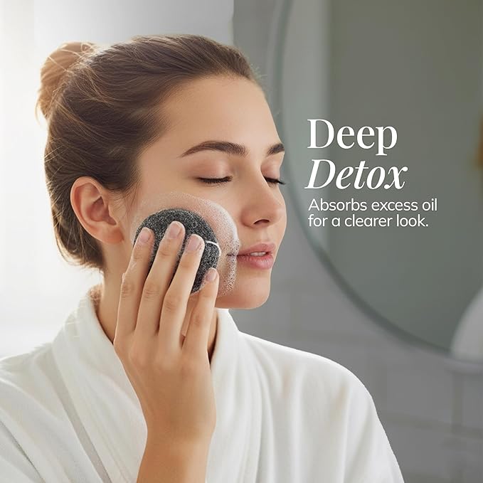 Plant-Based Konjac Facial Sponge: Natural Face Exfoliator for All Skin Types - Charcoal, Matcha, or Original - Gently Cleanses & Balances - Vegan, Cruelty-Free, 100% Biodegradable (Charcoal)