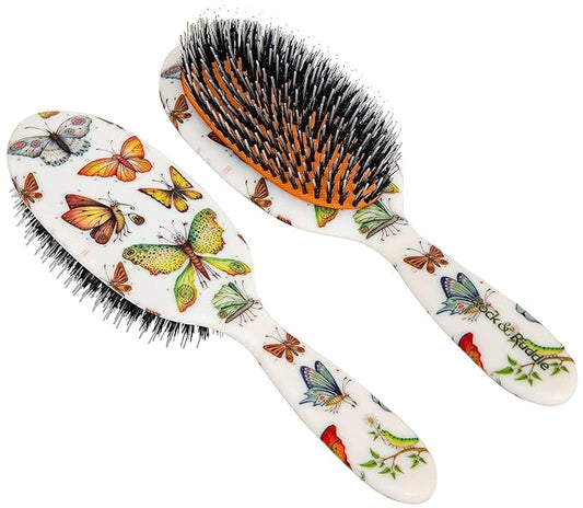 Rock & Ruddle Natural Mixed Bristle Hair Brush for Women and Kids (Large, 21 cm) - Perfect for Wet or Dry Hair, Detangling Smoothing Blowdrying - Designed & Made in UK - Beautiful Butterflies