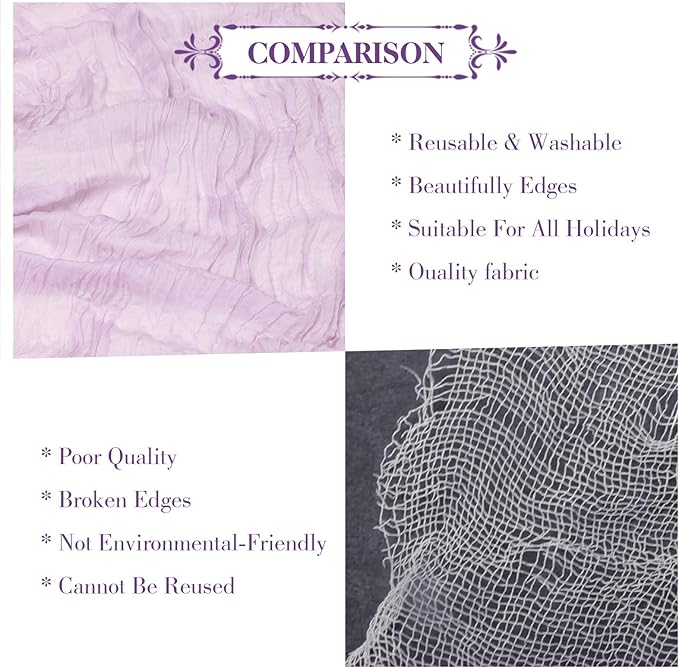 Le courant 10Ft Cheesecloth Table Runner, Rustic Boho Gauze Cheese Cloth Runner Table Runner for Weddings Bridal Baby Shower Birthday Holiday Parties Home Decor, Lilac