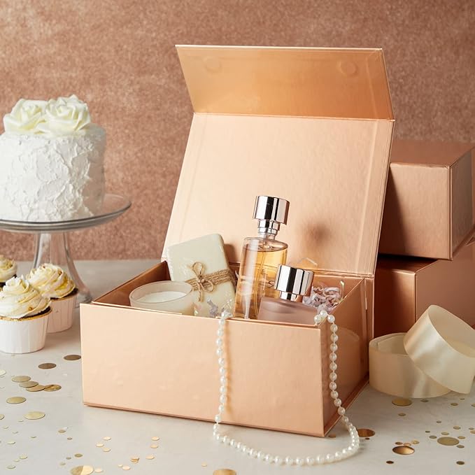 Stockroom Plus Bridesmaid Gift Boxes - Set of 6, 9.5 x 7 x 4 in, Rose Gold - Hidden Magnetic Closure & Lids for Bridesmaid Gifts, Wedding Favors & Jewelry Storage