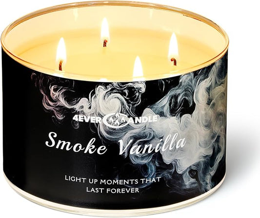 Smoke Vanilla Scented Candles, 18oz Soy Candles Non Toxic 4-Wick Large Candle Jars, Over 50 Hours of Burning Time, Ideal for Gifting, Events, Home Decor