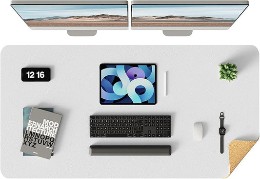 YSAGi Double-Sided Desk Pad, Leather Desk Mat, Eco Cork Desk Pad Protector,Large Mouse Pad,Waterproof Desk Blotter for Office/Home (Off-White+Cork, 47.2" x 23.6")