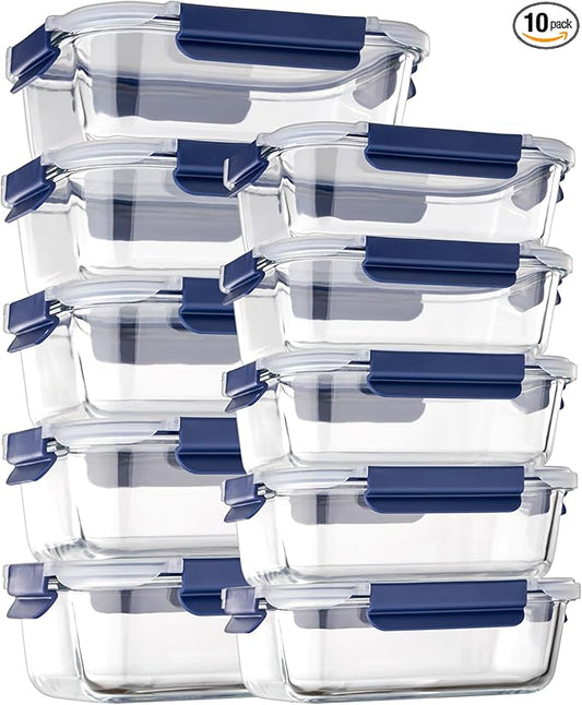 Glass Food Storage Containers with Lids Airtight, [10 Pack] Glass Meal Prep Containers, Storage Container Set with Bpa-free Lid for Food, Lunch Bento Box