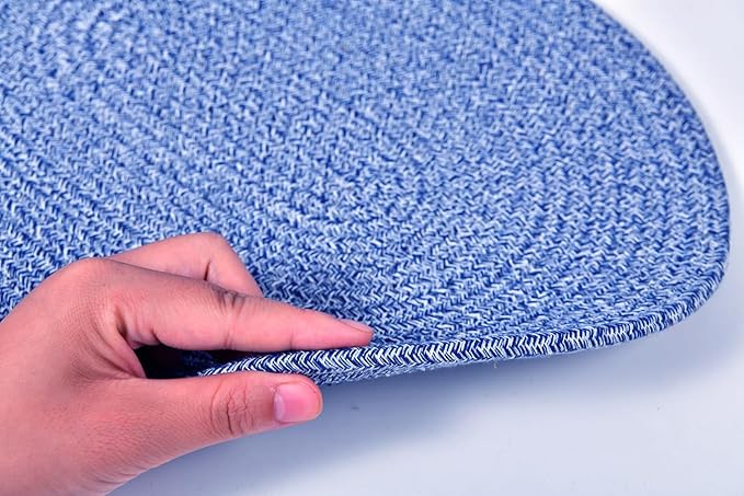 4 Pack Oval Woven Placemats, Mixed Blue Cotton Plate Chargers with 4 Pack Round Coasters, Thick Heat Insulation Mats Household Table Mats Braided Bowl Mats Fabric Rustic Placemats for Dining