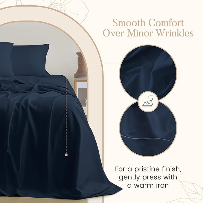 100% Egyptian Cotton Sheets For King Size Bed, 800 Thread Count Deep Pocket King Sheet Set, Elasticated Sheet & Pillowcase Sets, No Pill & Shrink, Soft & Comfy Naturally Cool & Breathable- Dark Denim