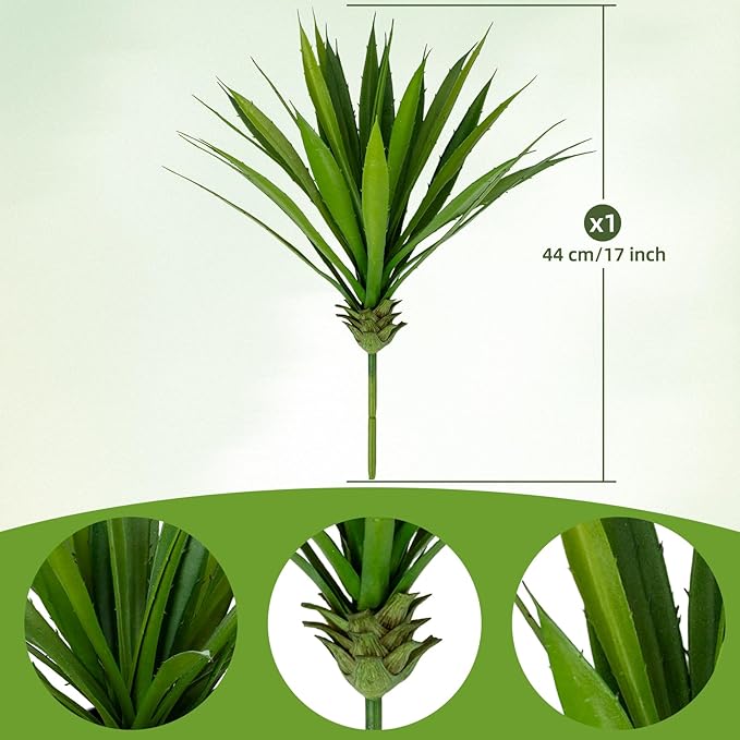 17 Inch Green Artificial Agave Plant Faux Succulents Plants for Home Decor Office Table Centerpiece Indoor Outdoor Succulent Garden Porch Planter Decor (Green)