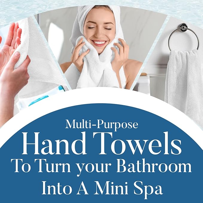 DAN RIVER 6-Pack Premium Hand Towels (16x28 Inches) - 100% Cotton, Ultra Soft, Lightweight, Highly Absorbent Towels for Bathroom, Spa, Gym, Salon, Hotel, and Travel - 550 GSM – White