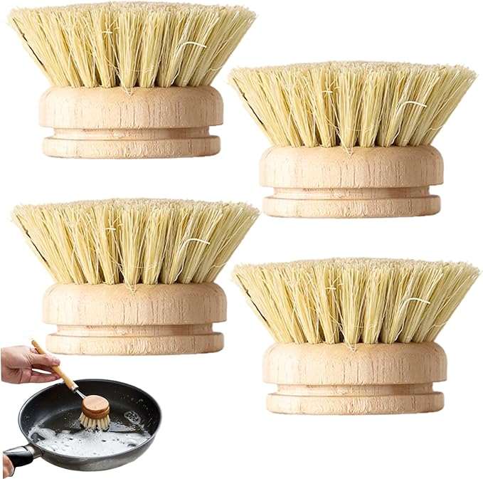 Wooden Dish Brush 4Pcs Natural Bamboo Dish Brush with Sisal Fibers Eco-Friendly Scrubber for Kitchen CleaningHome Decor
