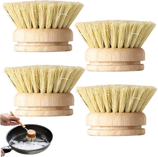 Wooden Dish Brush 4Pcs Natural Bamboo Dish Brush with Sisal Fibers Eco-Friendly Scrubber for Kitchen CleaningHome Decor