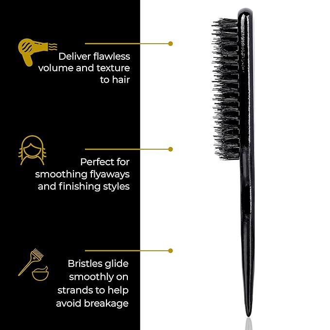 SALLY HERSHBERGER Teasing Brush - Premium, Salon-Tested Teasing, Back-Combing, Slicking, and Edge Control Tool - Dual-Ended With Bristle Brush and Parting Stick - For Thick Through Fine Hair - 1 pc