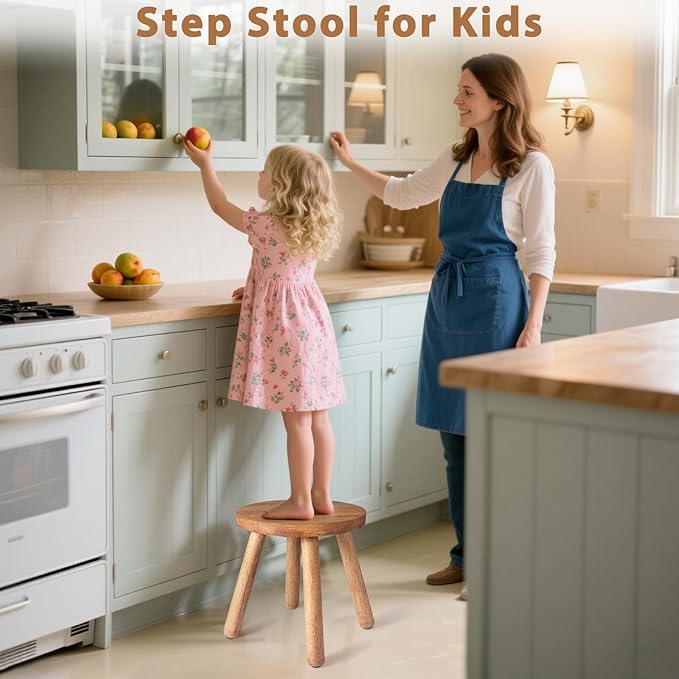 Round Solid Wooden Step Stool, Indoor Plant Stand, Wood Legs Detachable for Plant Stand, Stable 11.8 InchTall Flower Holder for Heavy Pots, Gardening Display for Decor Living Room Patio -Walnut