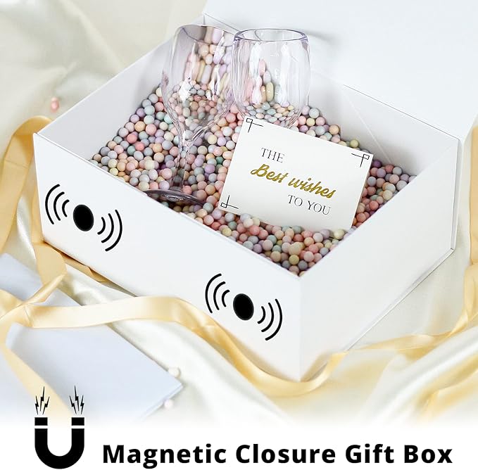 MOYEUPAC White Gift Box,9" X 7" X 4" with Lids for Presents Magnetic Closure Gift Packaging for Christmas, Halloween, Birthday and Various Holidays (White)