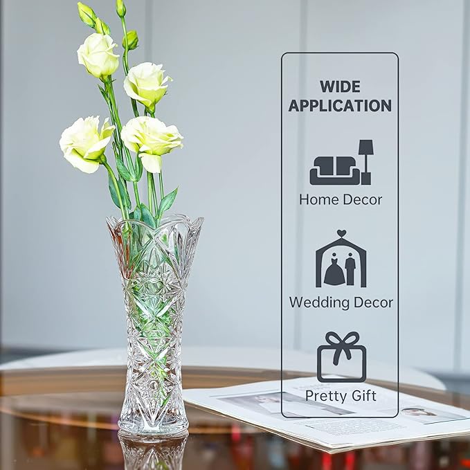 Kanpura 7.6" Clear Glass Flower Vase,Thickened Crystal Glass Vase for Flowers & Decor,Sunflower Design (1 Piece)
