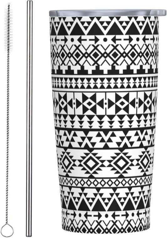 Black Navajo Print Tumbler,Geometric print 20oz Stainless Steel Insulated Travel Tumblers,Travel Coffee Mug with Lid and Straw Water Bottle Drink Tumbler Cups Gifts for Women Men Lovers