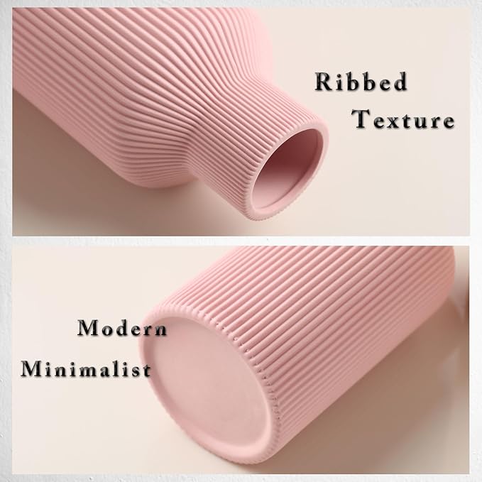 Pink Ceramic Vase for Decor,Minimalist Modern Home,Small Flower Vase for Pampas Grass,Table,Shelf Bookshelf Decor,Mantel and Entryway Decorative(8 in)